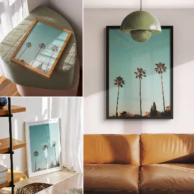 Art print palm trees against a blue background