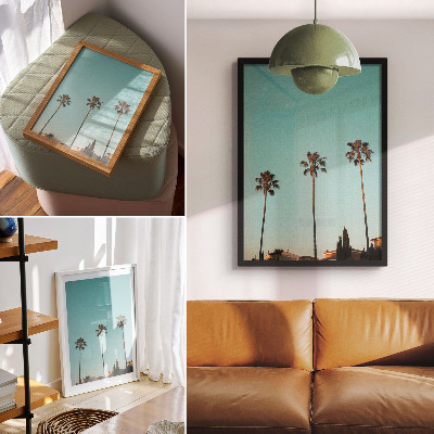 Art print Palm trees against the blue background create an exotic atmosphere.