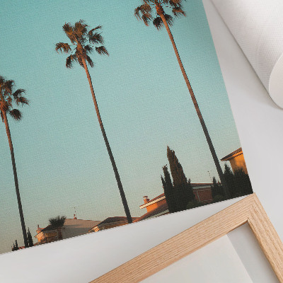 Art print Palm trees against the blue background create an exotic atmosphere.