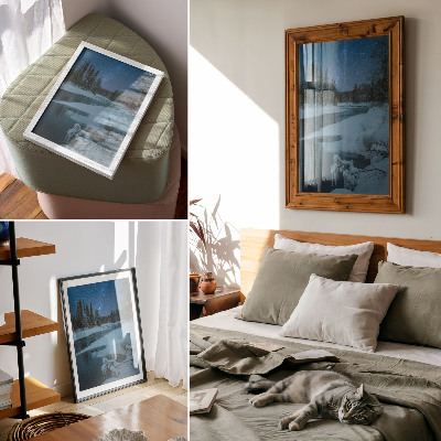 Premium wall art Winter landscape river trees stars