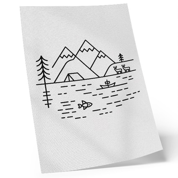 Art print Minimalist line mountains lake animals