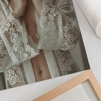 Poster featuring a delicate and elegant lace design with a classic feminine aesthetic