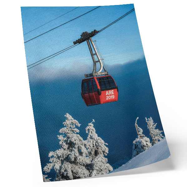 Premium wall art Winter landscape red gondola white trees