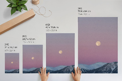 Decorative poster Mountains, dusk, moon, pastel sky