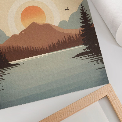 Premium wall art Landscape lake mountain sunset trees turquoise beige