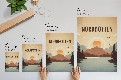 Premium wall art Landscape lake mountain sunset trees turquoise beige