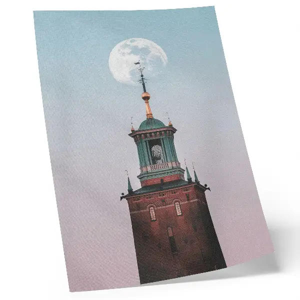 Poster tower moon background in calm pastel colors