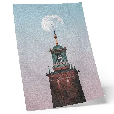 Poster tower moon background in calm pastel colors