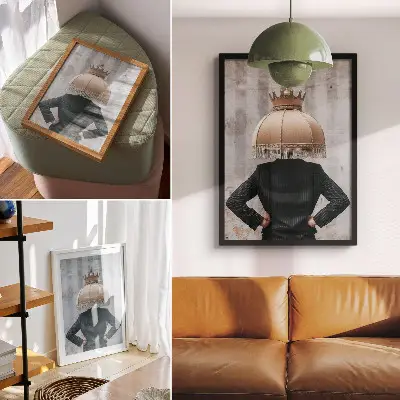 Art print a refined lampshade and elegant suit featuring a contrast of textures