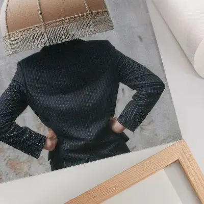 Art print a refined lampshade and elegant suit featuring a contrast of textures