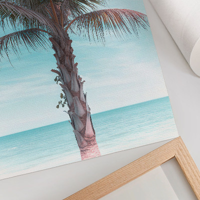 Art print Palm tree over the azure sea, velvet sky, tropical