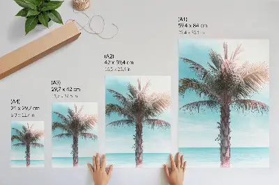 Art print palm tree over the azure sea with a velvet tropical sky