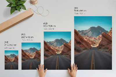 Art print Road, rocky mountains, blue sky