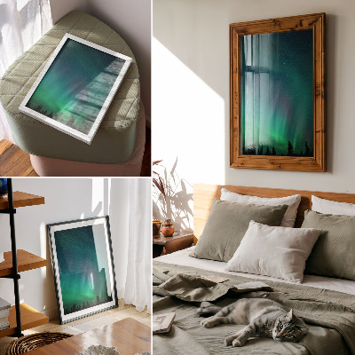 Premium wall art Aurora Borealis turquoise sky twinkling stars