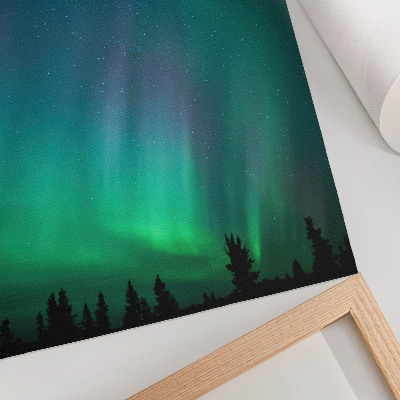 Premium wall art Aurora Borealis turquoise sky twinkling stars