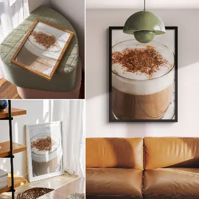 Decorative poster coffee with foam in warm harmonious colors