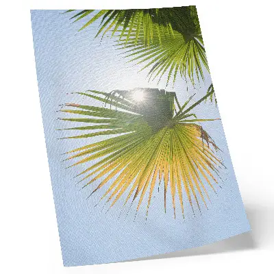 Poster palm leaves on a blue background with sunlight