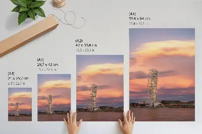 Art print modern tower with a pastel sky at sunset