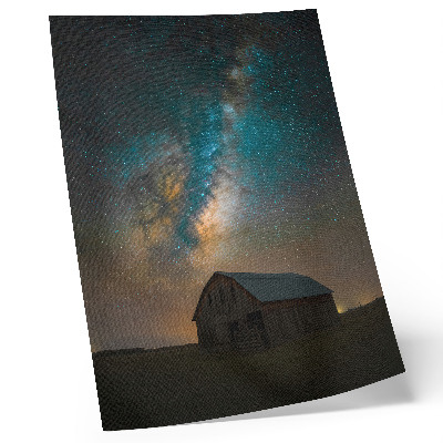 Art print Night sky with stars and the Milky Way over the barn
