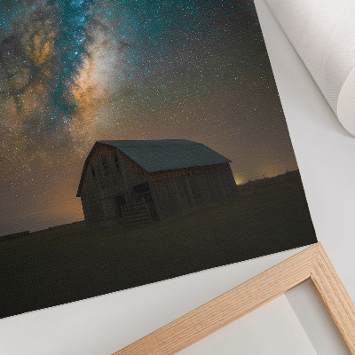 Art print Night sky with stars and the Milky Way over the barn