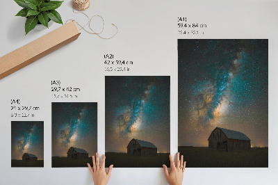 Art print Night sky with stars and the Milky Way over the barn