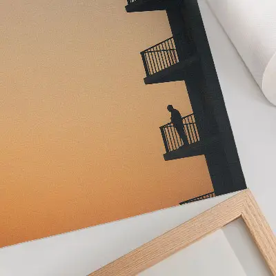 Premium wall art sunset silhouette of a building with a peaceful theme