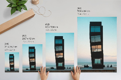 Decorative poster A modern black tower over a blue sea