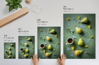 Art print Green background tea pears flowers leaves