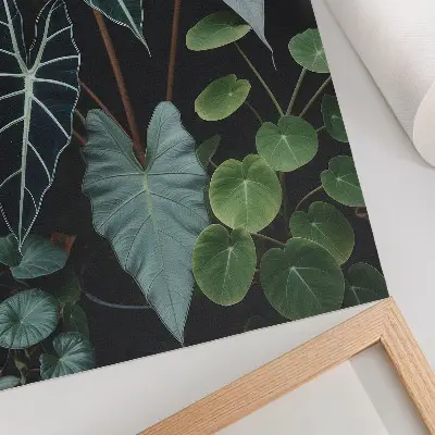 Premium wall art green leaves with a modern dark background contrast