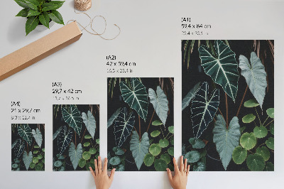 Premium wall art Green leaves contrast dark background modern