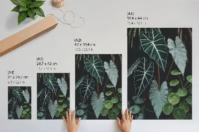 Premium wall art green leaves with a modern dark background contrast