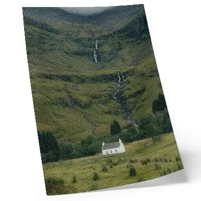 Premium wall art green hills with a picturesque cottage in a peaceful atmosphere