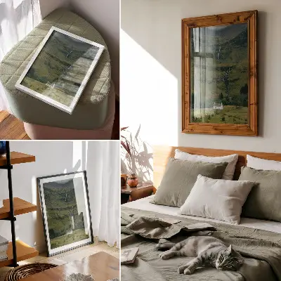 Premium wall art green hills with a picturesque cottage in a peaceful atmosphere