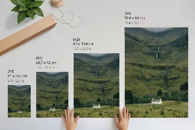 Premium wall art green hills with a picturesque cottage in a peaceful atmosphere