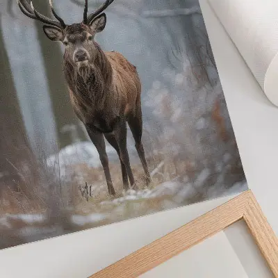 Art print majestic deer in a winter forest in shades of gray