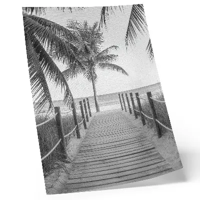 Art print featuring a tropical jetty with palm trees and a sandy beach under an endless horizon
