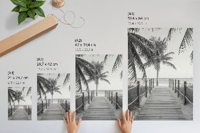 Art print Tropical jetty, palm trees, sand, endless horizon