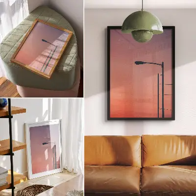 Art print minimalist sunset lamp in a modern style