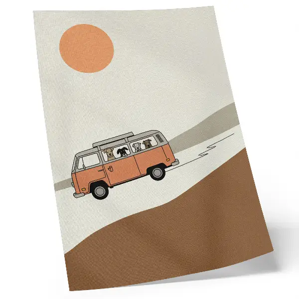 Art print minimalist orange camper vacation design