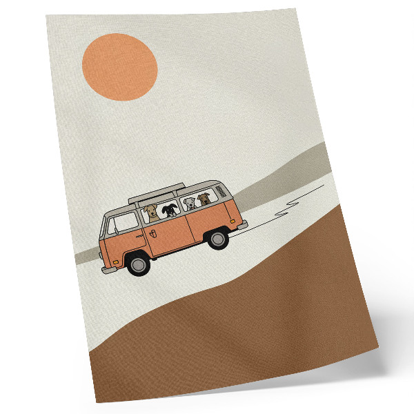 Art print Orange camper minimalist vacation