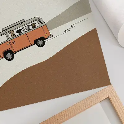 Art print minimalist orange camper vacation design