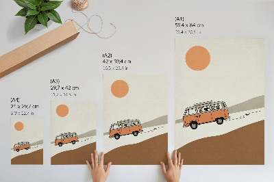 Art print Orange camper minimalist vacation