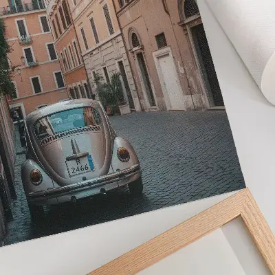 Art print street with a car and classic architecture