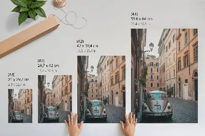 Art print street with a car and classic architecture