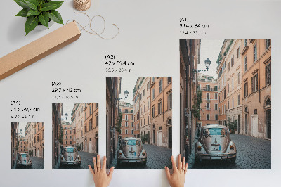Art print Street with a car, classic architecture