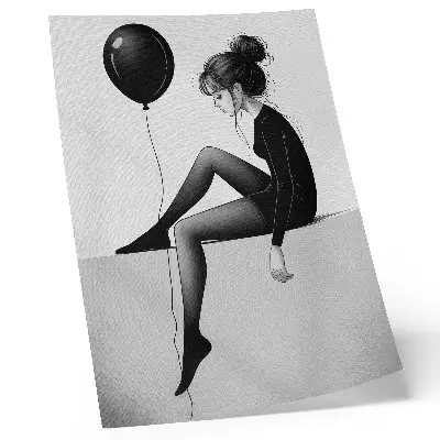 Decorative poster figure on the edge with a balloon depicting emotional reflection
