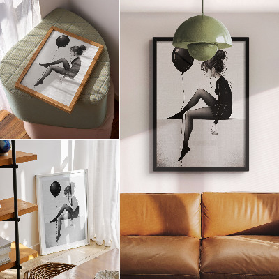 Decorative poster Figure on the edge with a balloon emotional reflection