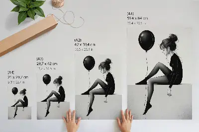 Decorative poster figure on the edge with a balloon depicting emotional reflection