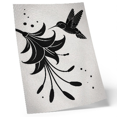 Art print Contrasting hummingbird and flower on a white background