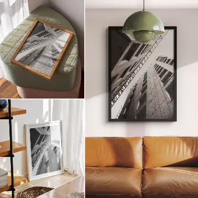 Modern architecture wall art with geometric lines